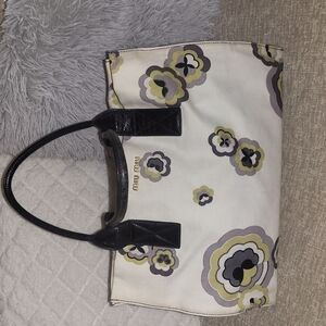Miu Miu Floral Canvas Tote Bag - Black and Cream